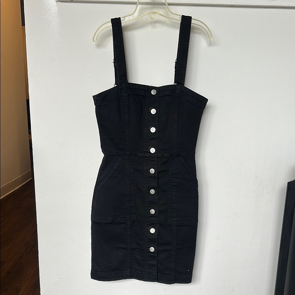 Black Jean Square Neck Sleeveless Mini Dress